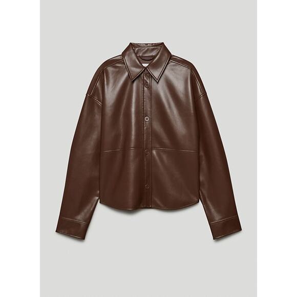 Babaton 'Pelli' Brown Polyurethane Hip Shirt Jacket Size XS - Picture 1 of 5
